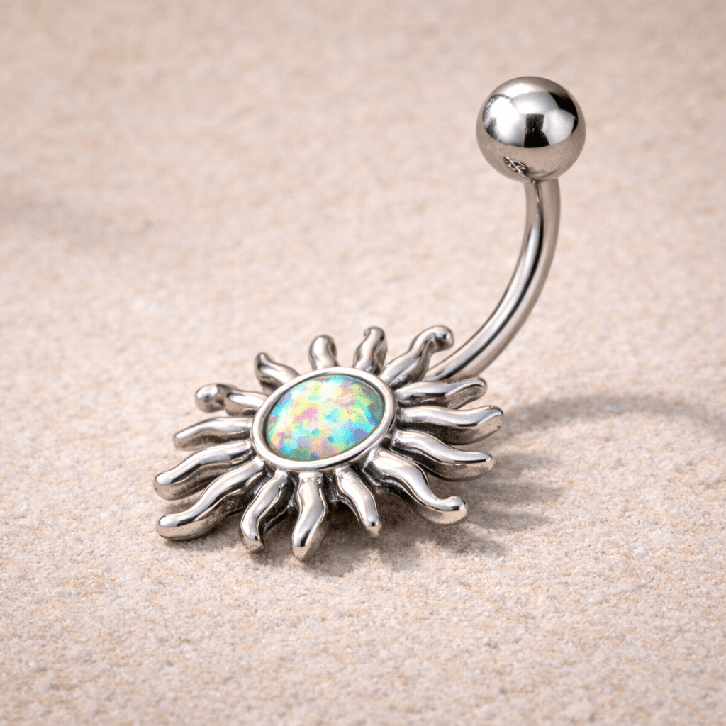 Stainless Steel Aurora Borealis Tribal Sun Navel Ring