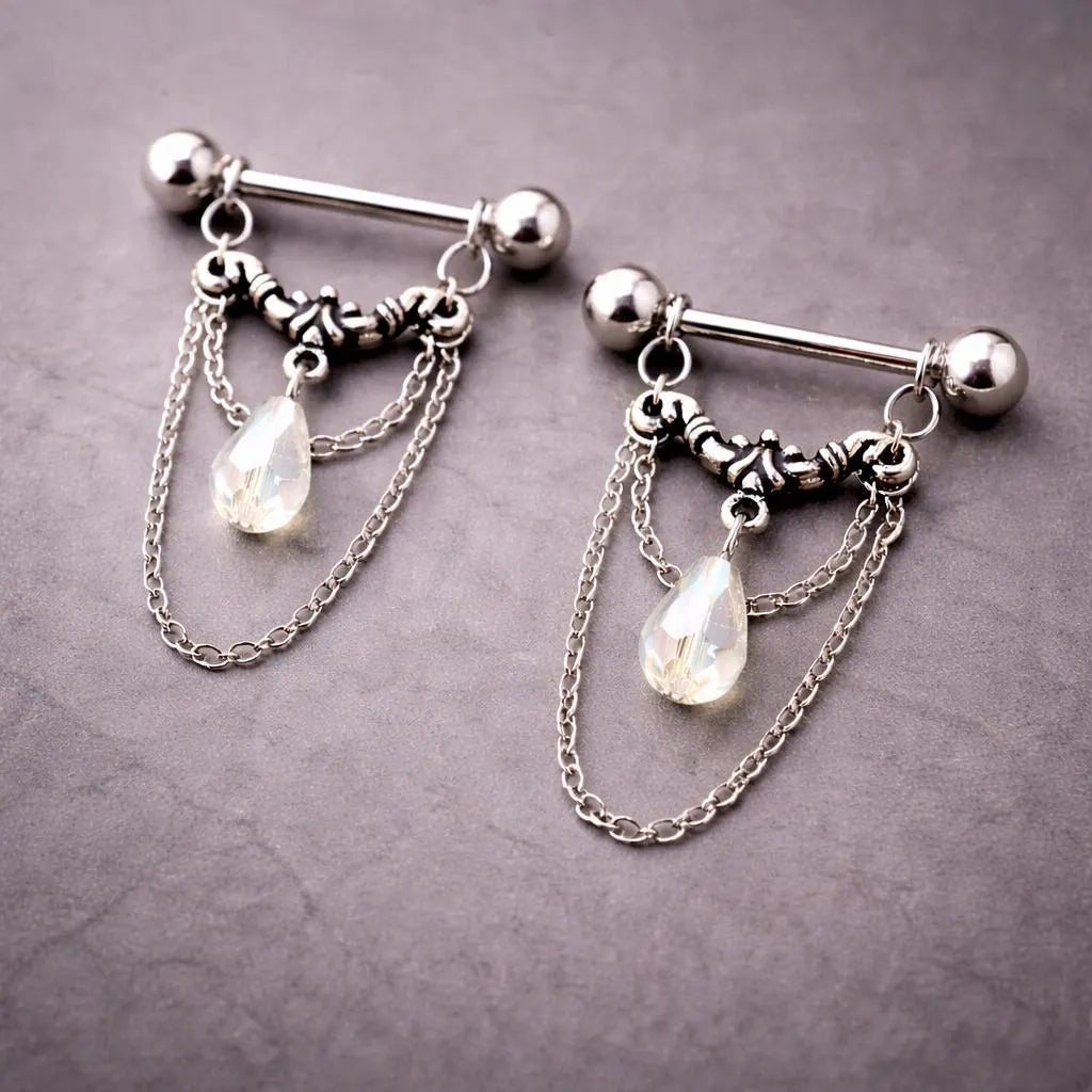 Stainless Steel Aurora Double Chain Nipple Ring Nipple Ring Impulse Piercings