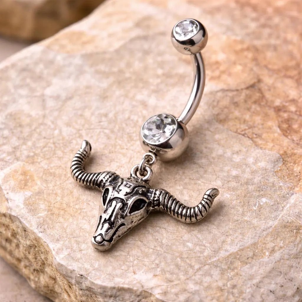 Stainless Steel Bull Skull Dangle Navel Ring