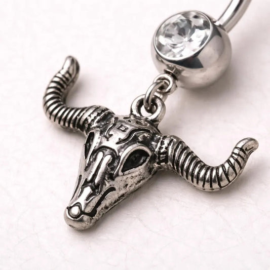Stainless Steel Bull Skull Dangle Navel Ring