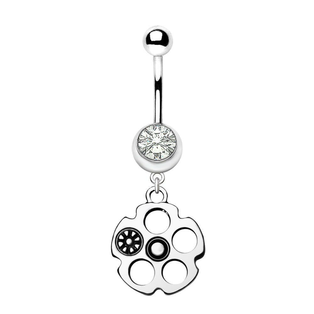 Bullet Chamber Dangle Navel Ring 14G 316L Stainless Steel