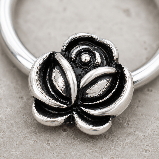 Stainless Steel Captive Bead Ring with Antique Plated Flower - Skin Metals
