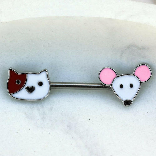 Stainless Steel Cat and Mouse Nipple Bar Ring