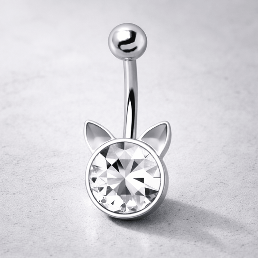 Crystal Cat Navel Ring detail closeup