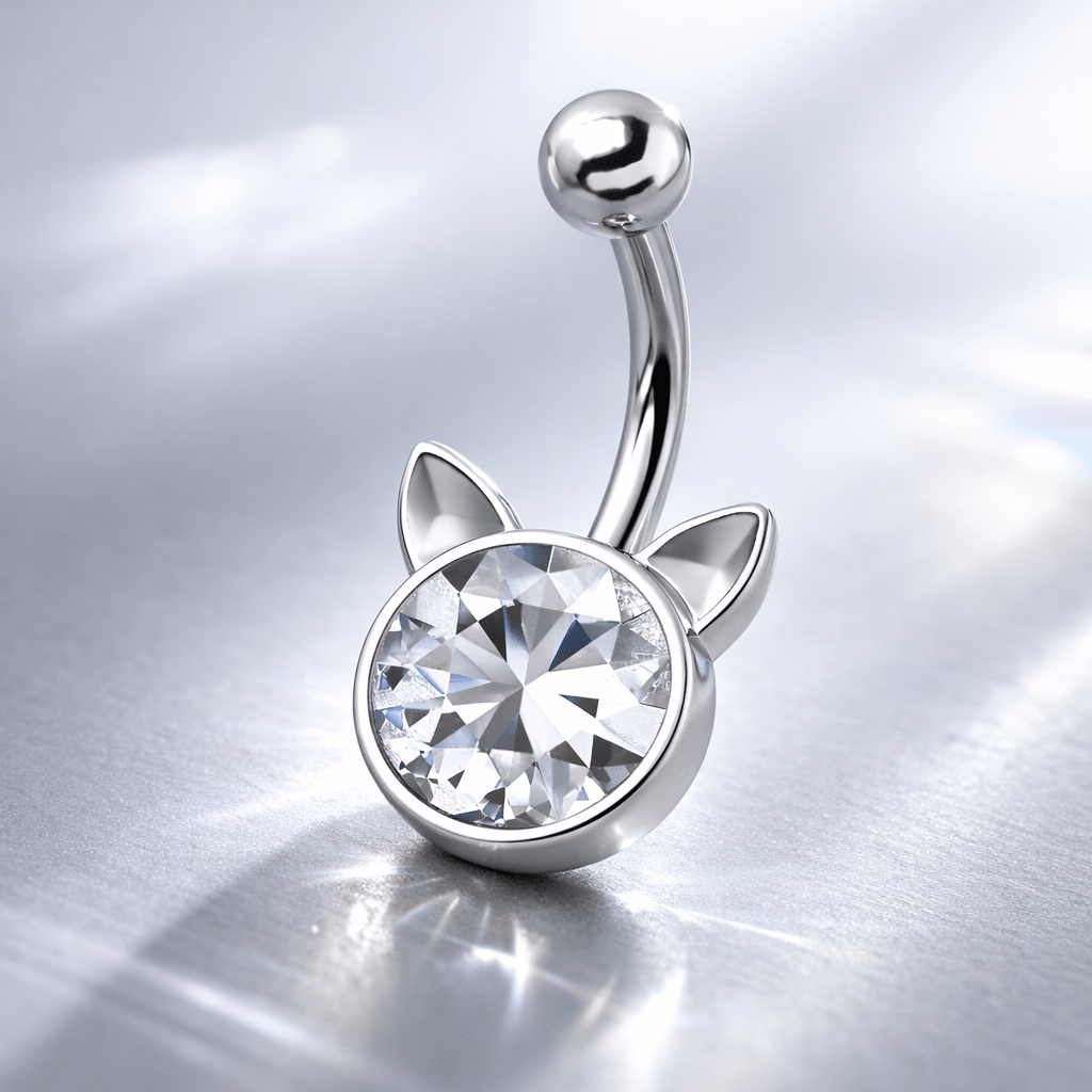 Crystal Cat Navel Ring styled on model