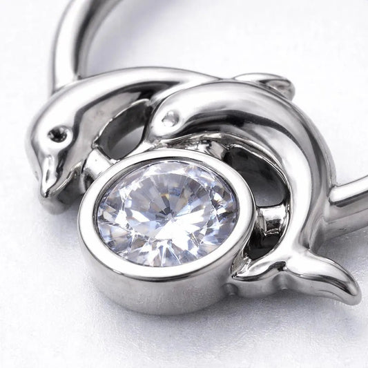 Stainless Steel Dolphins and Moon Seamless Ring / Cartilage Earring - Skin Metals