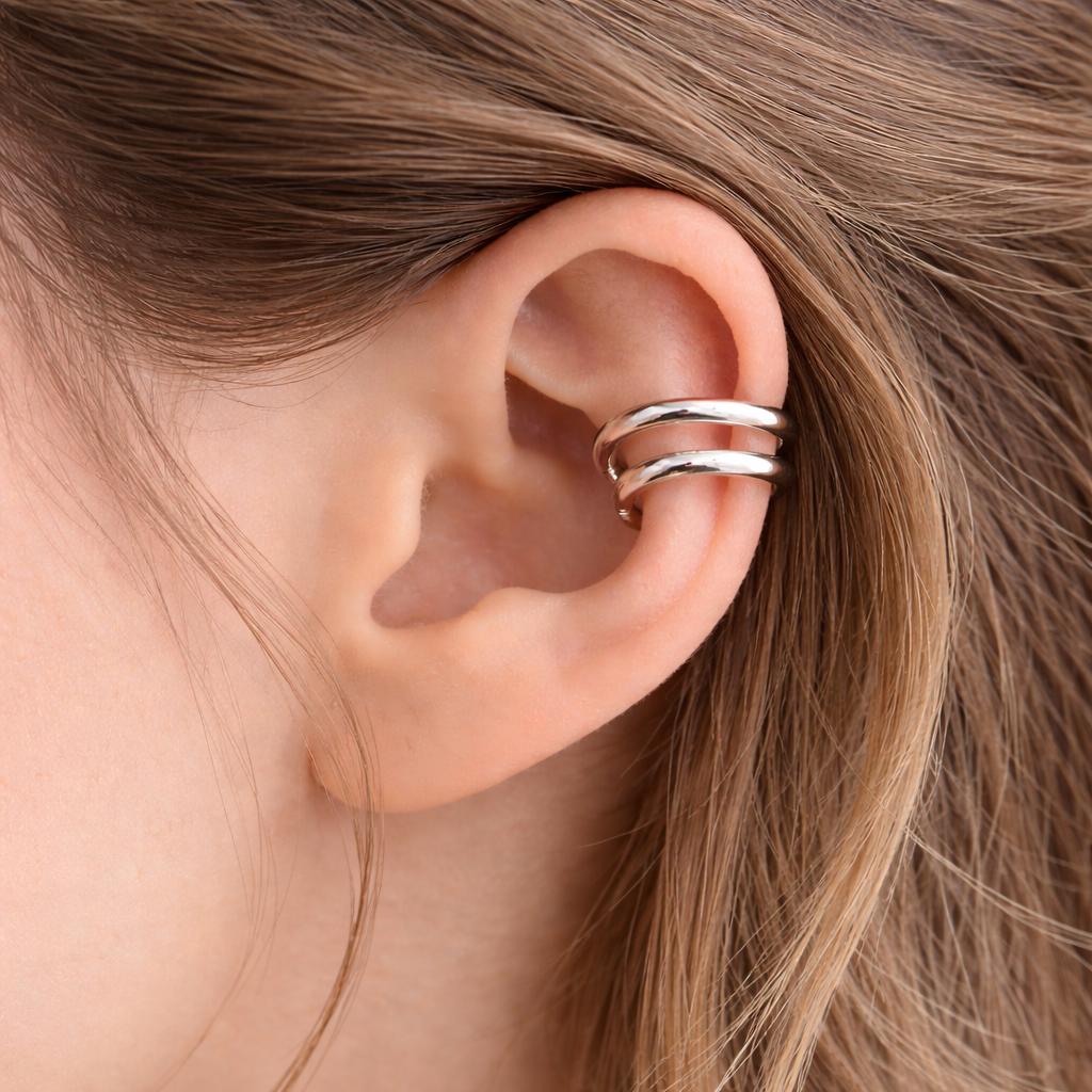 Stainless Steel Double Ring Fake Cartilage Ear Cuff - Skin Metals