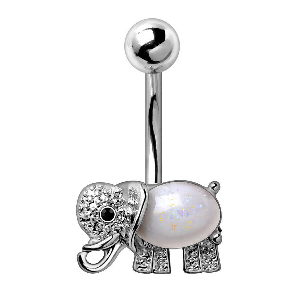 Stainless Steel Fancy Jeweled Elephant Navel Ring