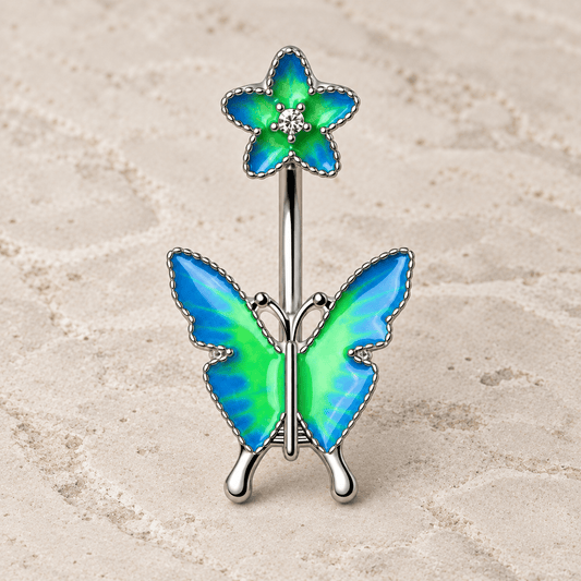 Stainless Steel Flower Butterfly Navel Ring - Skin Metals