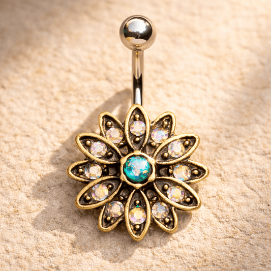 Stainless Steel Golden Aurora Floral Navel Ring