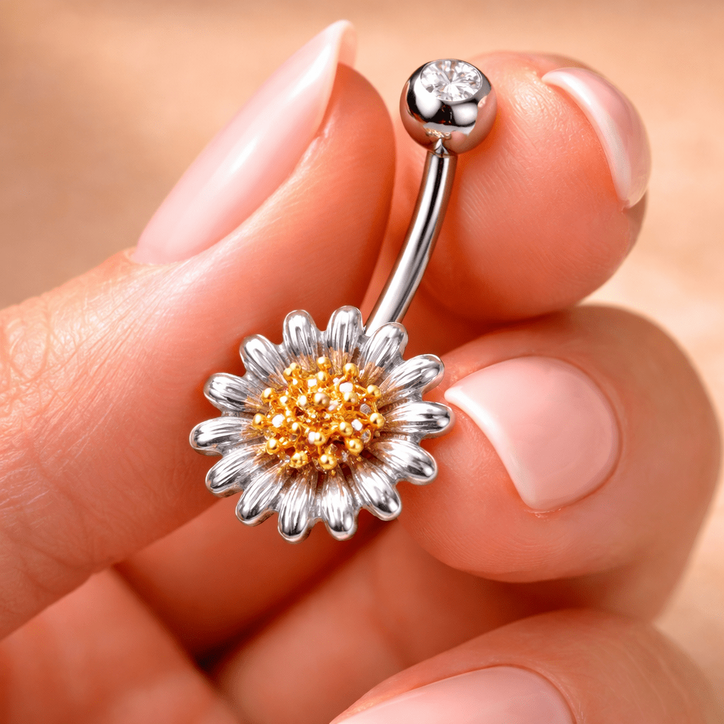Stainless Steel Golden Flower Navel Ring Navel Ring Impulse Piercings