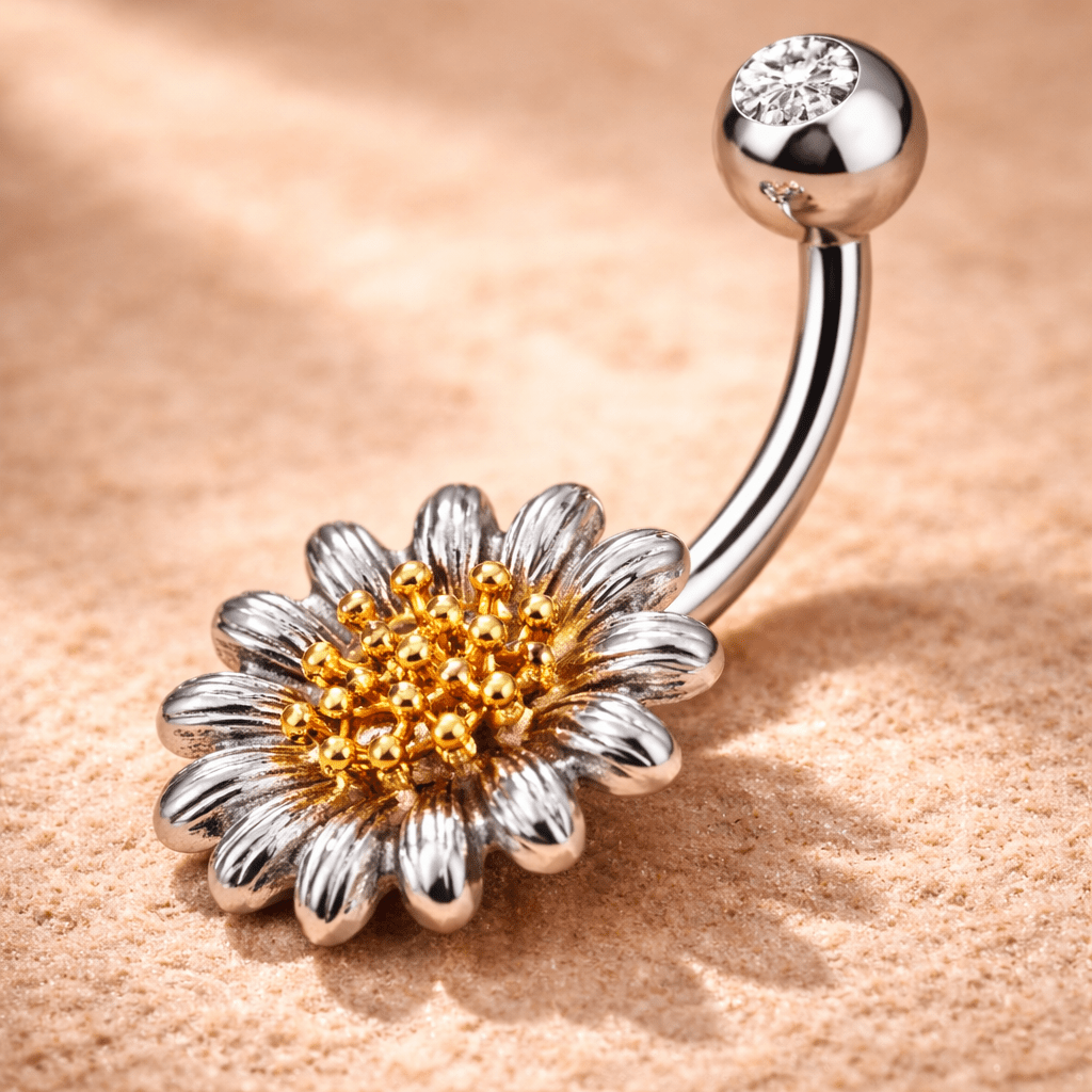 Stainless Steel Golden Flower Navel Ring