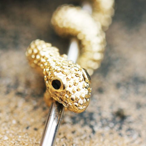 Stainless Steel Golden Tree Snake Industrial Barbell - Skin Metals
