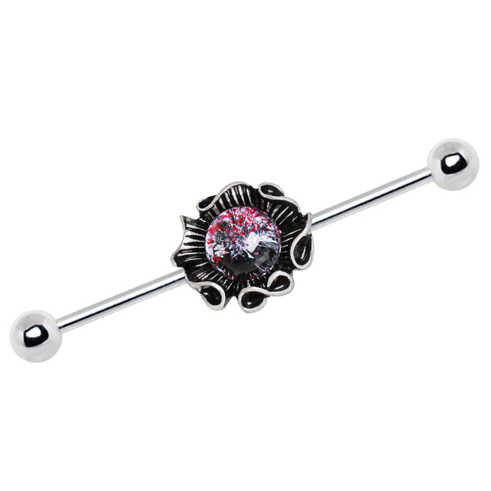 Stainless Steel Industrial Barbell with Glass Stone Giant Seashell