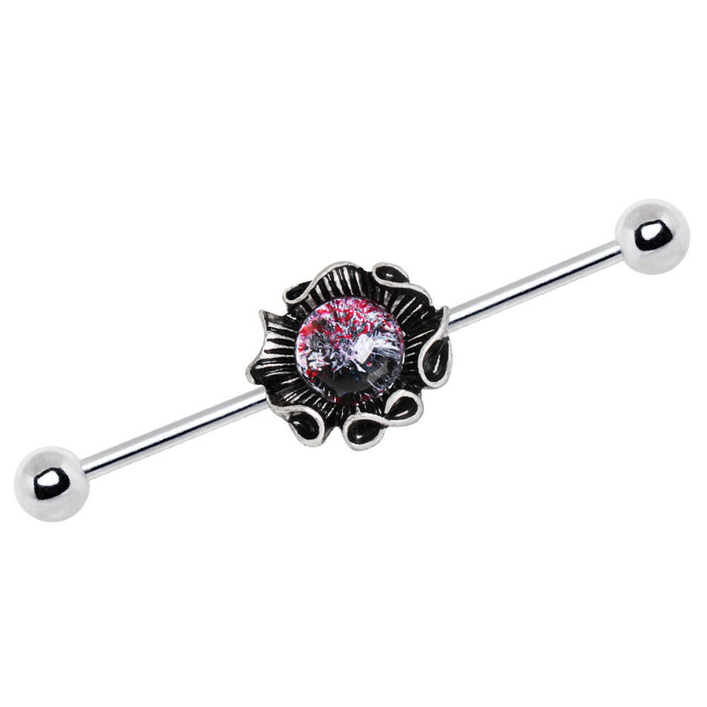 Stainless Steel Industrial Barbell with Glass Stone Giant Seashell
