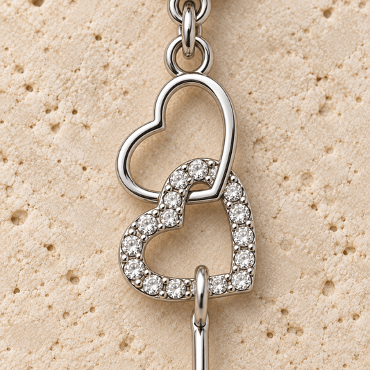 Stainless Steel Interlocked Heart Dangle Navel Ring - Skin Metals
