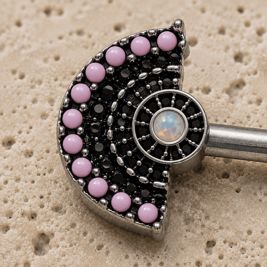 Stainless Steel Jeweled Fan Nipple Bar - Skin Metals