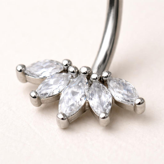 Stainless Steel Marquise Cut CZ Navel Ring - Skin Metals