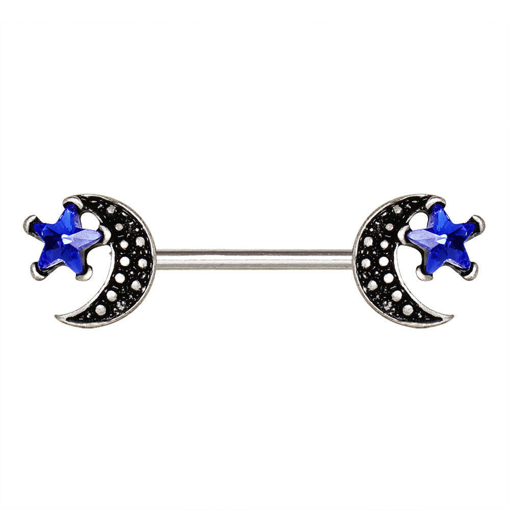 Stainless Steel Moon and Blue Star Nipple Bar