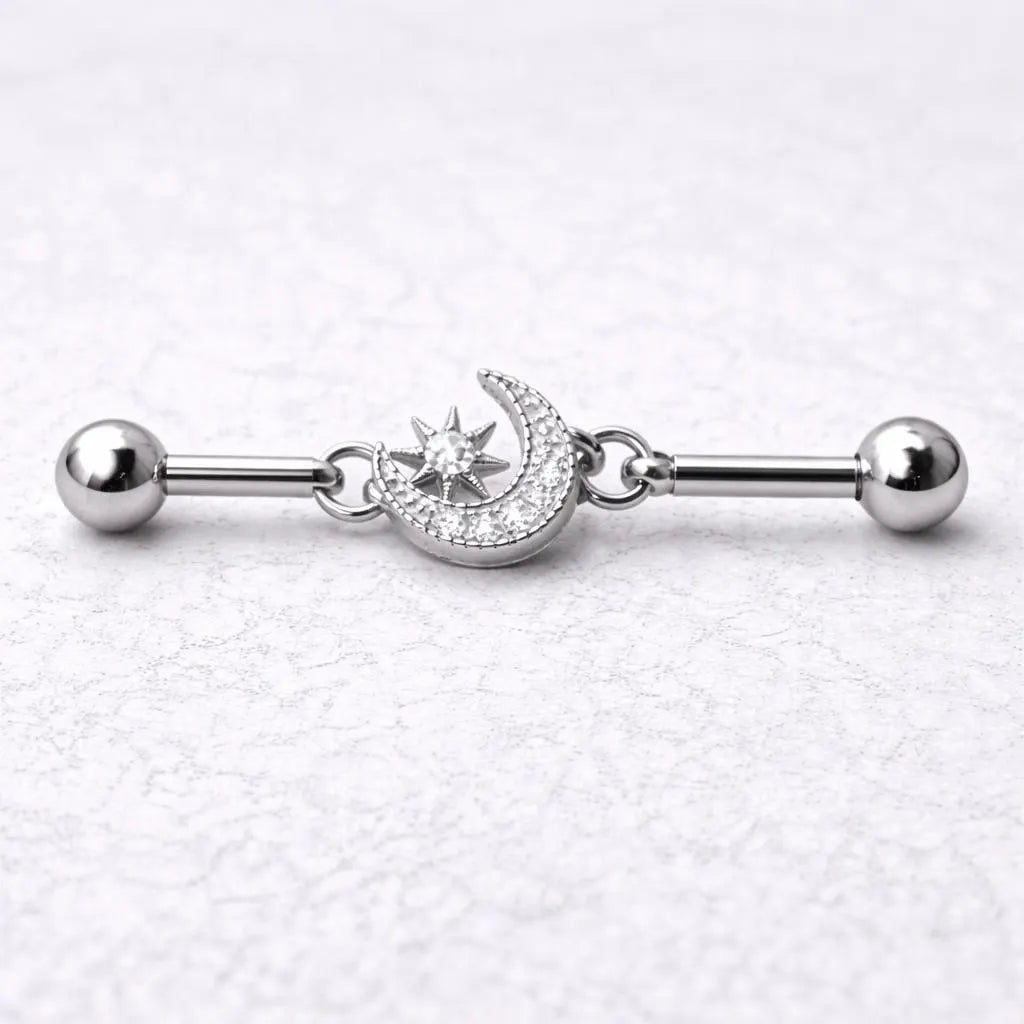 Moon Star Chain Industrial Barbell styled on model