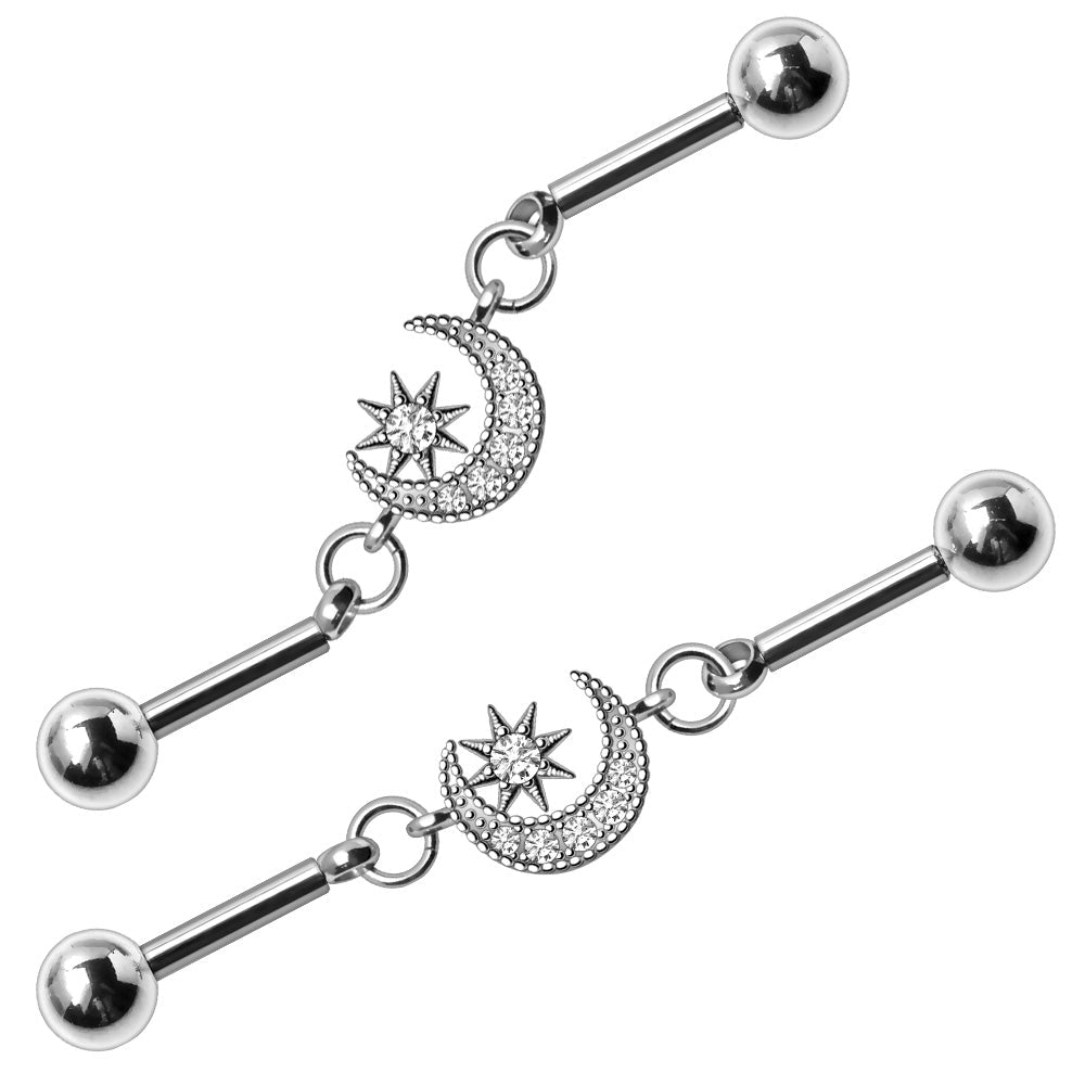 Stainless Steel Moon and Star Chain Industrial Barbell - Skin Metals