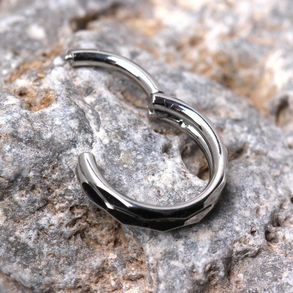 Stainless Steel Multi Faceted Prism Cut Seamless Clicker Ring
