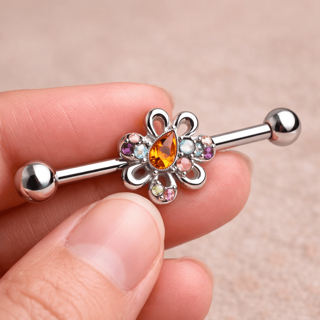 Stainless Steel Multihued Flower Industrial Barbell Industrial Barbell Impulse Piercings