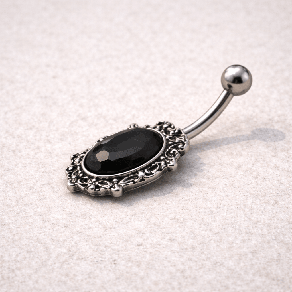 Stainless Steel Ornate Victorian Jeweled Navel Ring