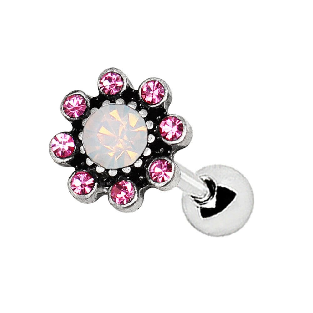 Stainless Steel Pink Flower Cartilage Earring Cartilage Earring Impulse Piercings 16 gaugeLength: 1/4"