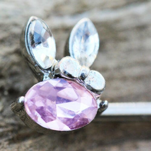 Stainless Steel Pink Gemmed Rabbit Nipple Bar