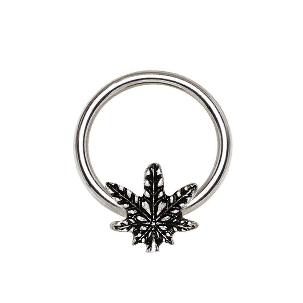 Pot Leaf Septum Ring styled on model