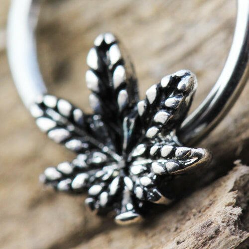Stainless Steel Pot Leaf Snap-in Captive Bead Ring / Septum Ring Septum Ring
