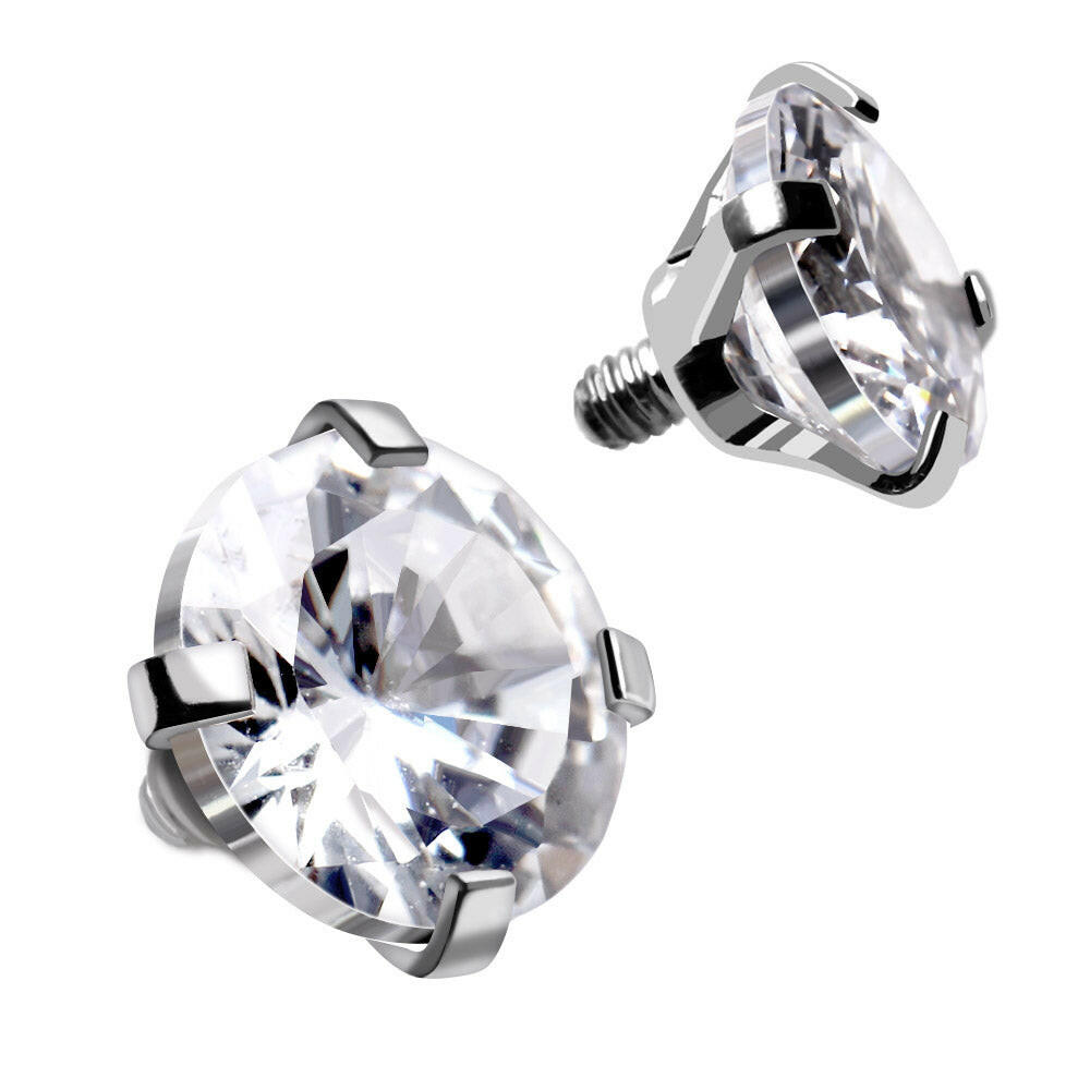 Stainless Steel Prong Set Clear CZ Dermal Top Dermal Top Impulse Piercings