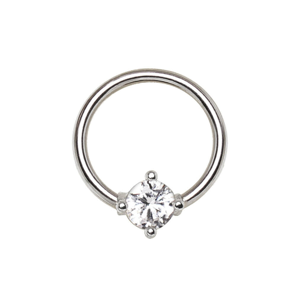Stainless Steel Prong Set CZ Captive Bead Ring