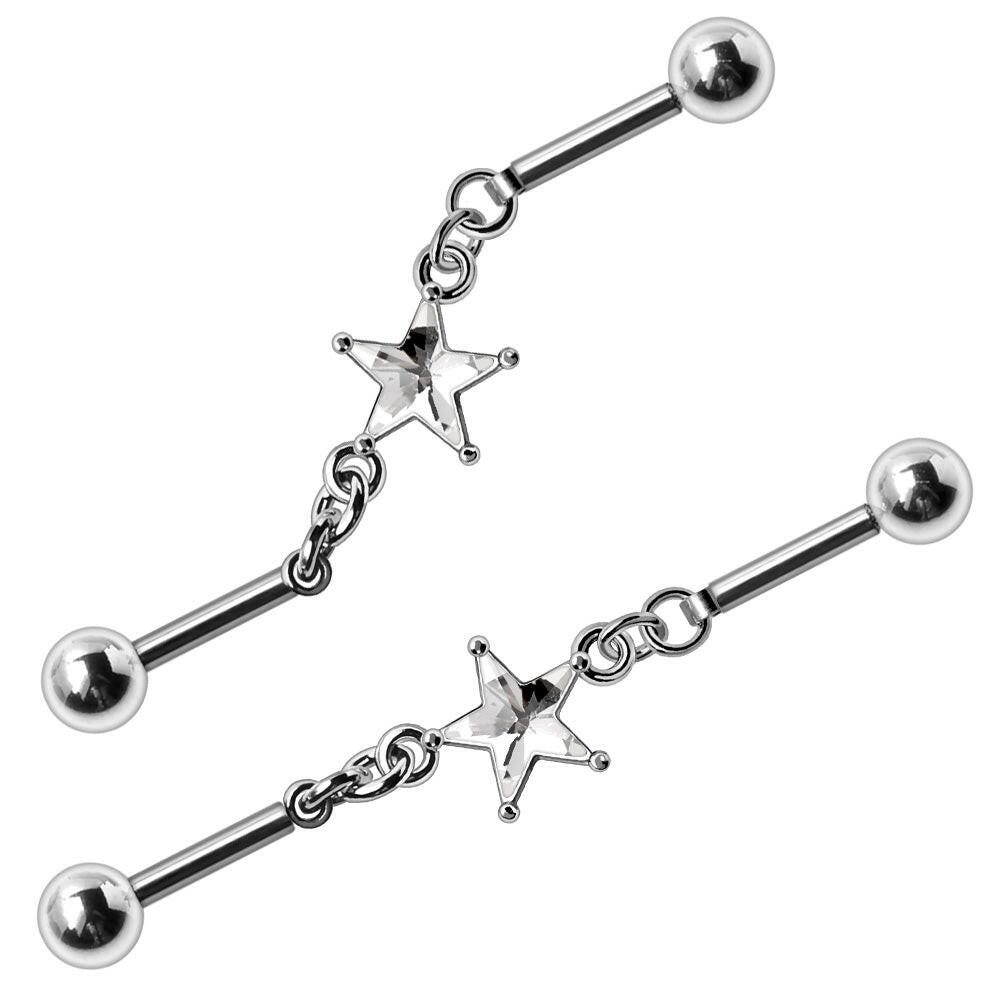 Stainless Steel Prong Set Star Chain Industrial Barbell jewelry Impulse Piercings