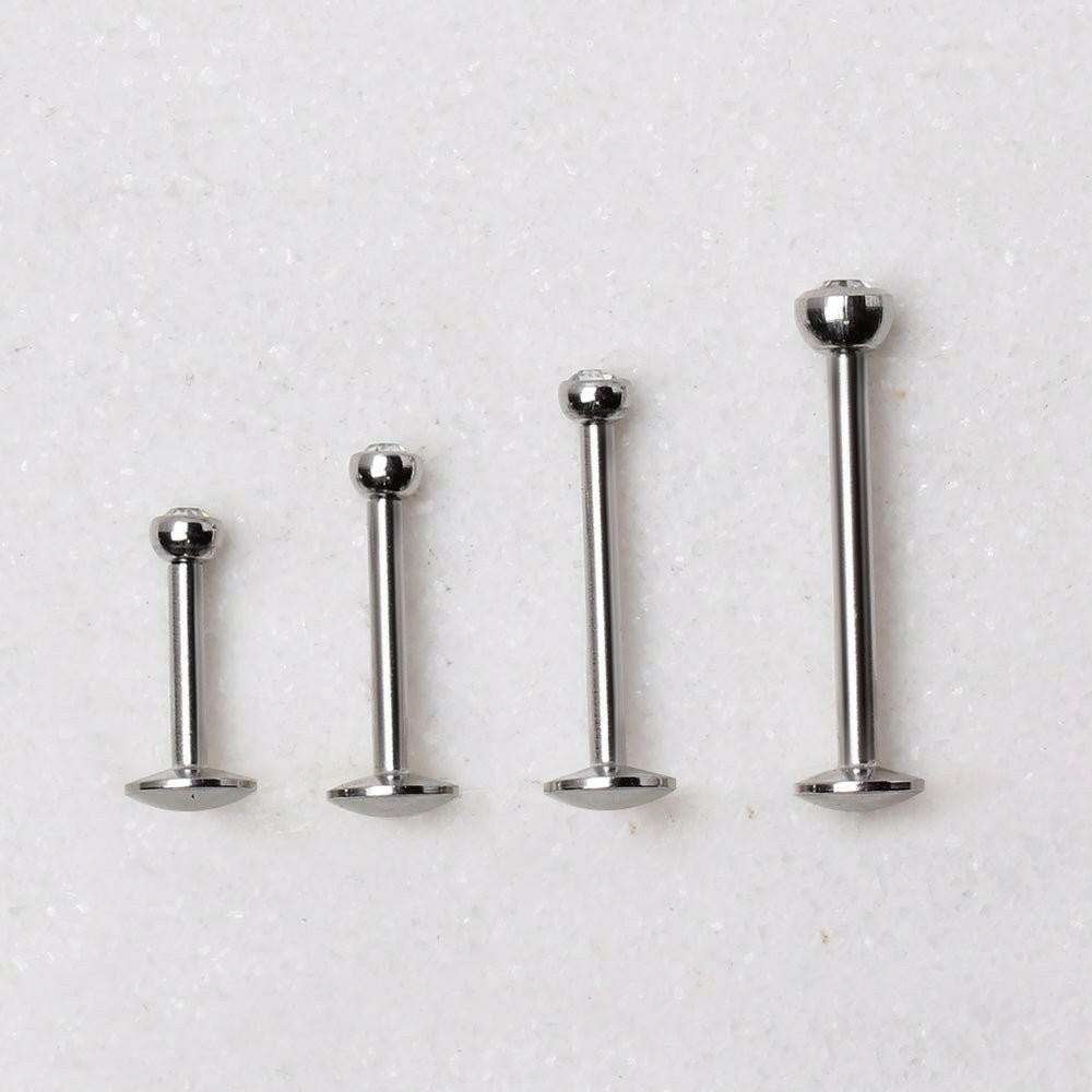 Stainless Steel Push In Labret with Clear CZ Ball