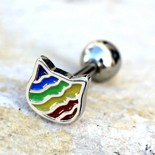 Stainless Steel Rainbow Cat Cartilage Earring