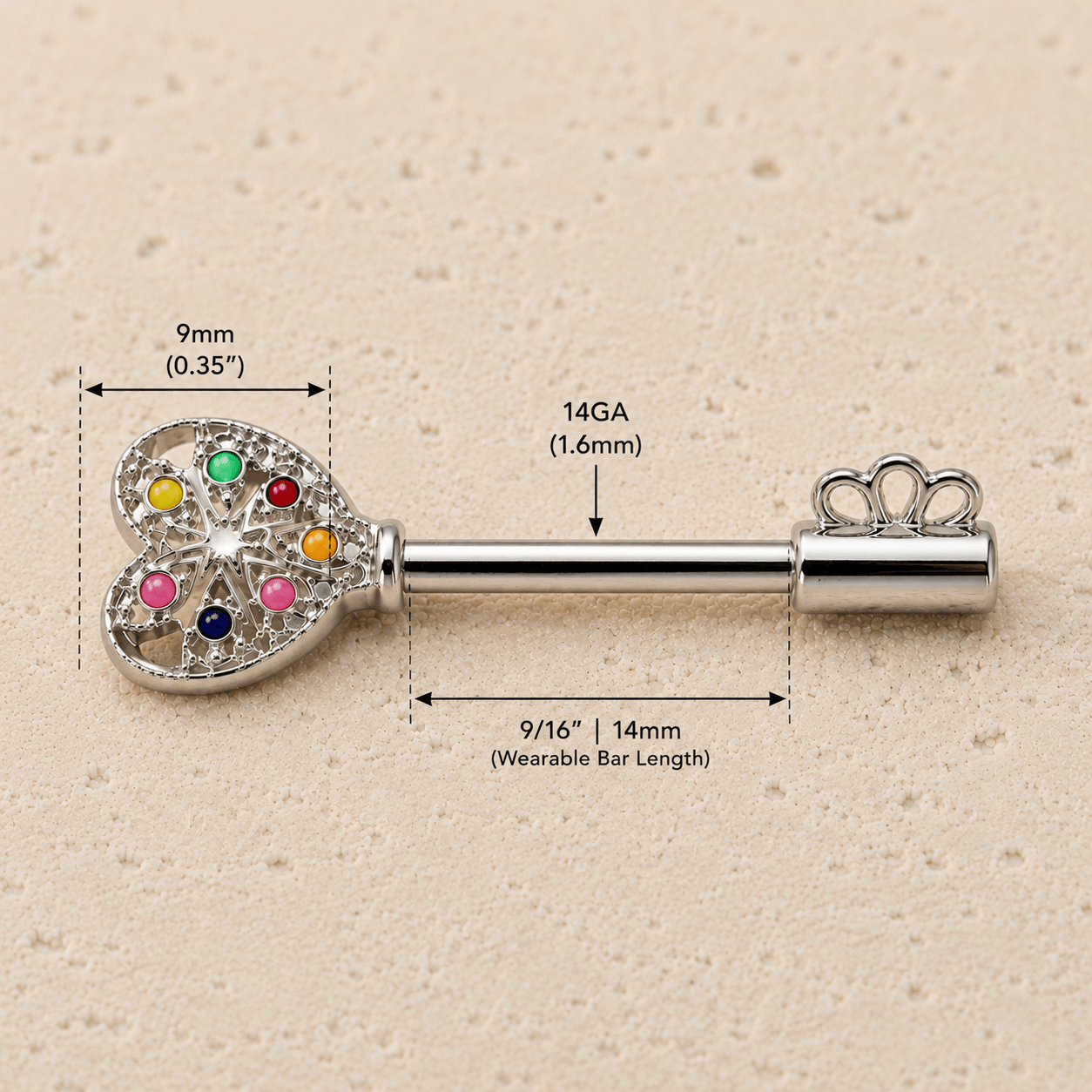 Stainless Steel Rainbow Key Nipple Bar