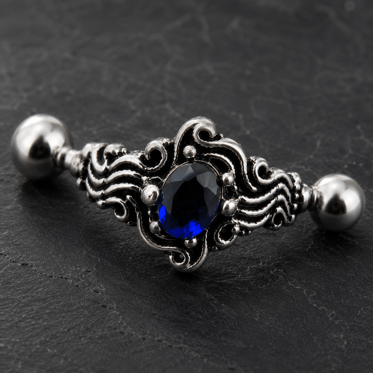 Stainless Steel Sapphire Blue Wave Cartilage Cuff Earring