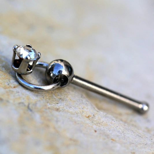 Stainless Steel Slave Ring with Clear CZ Stud Nose Ring