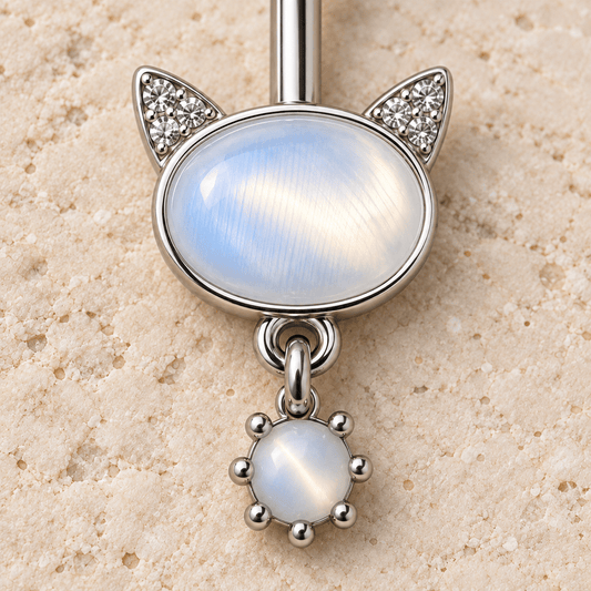 Stainless Steel Snow White Cat Navel Ring - Skin Metals