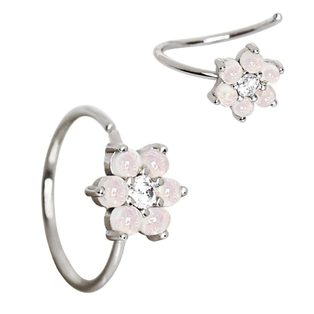 Stainless Steel Synthetic Opal Flower Lip Ring