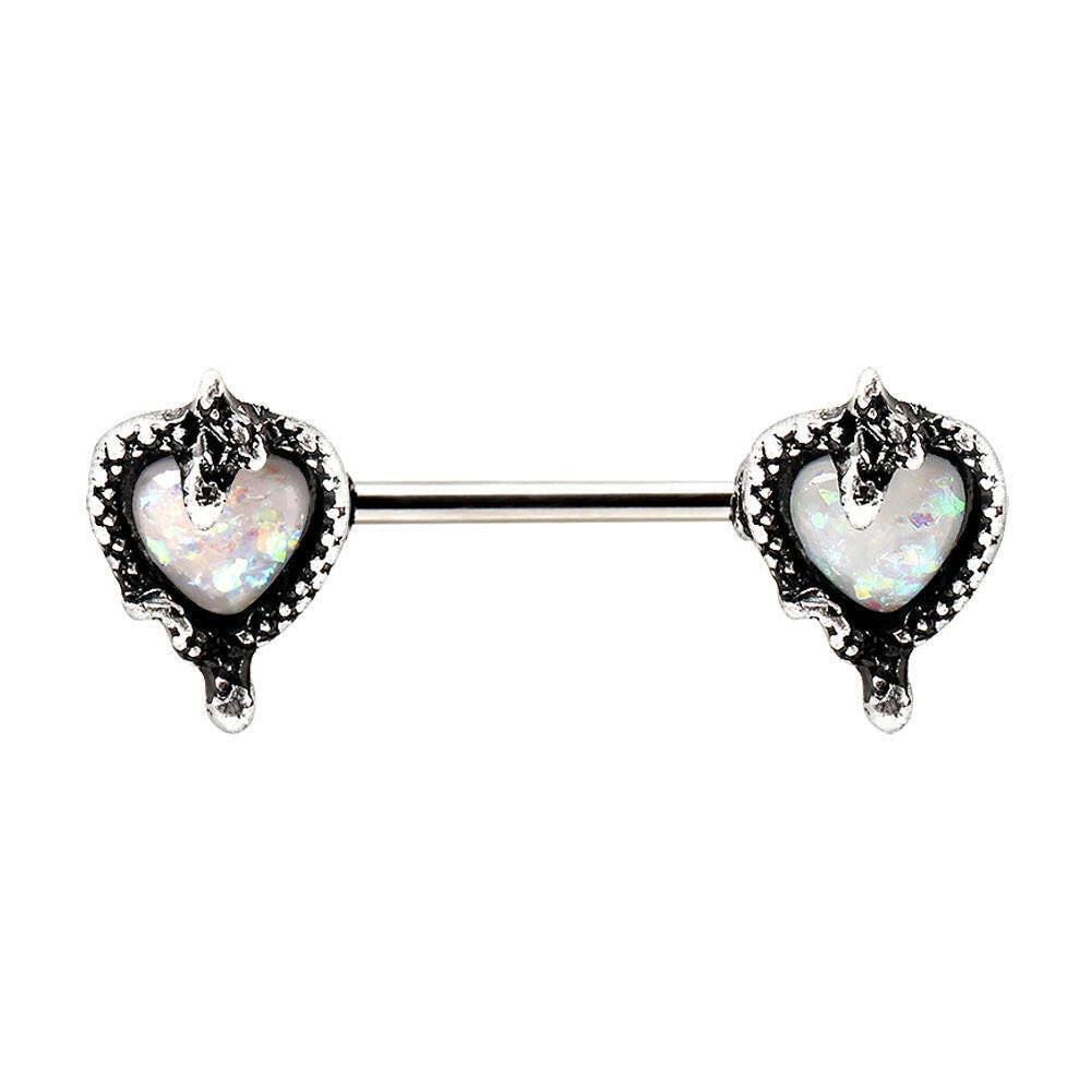 Stainless Steel Synthetic Opal Heart with Snake Nipple Bar Nipple Ring Impulse Piercings