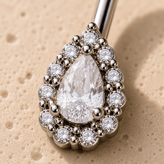 Stainless Steel Teardrop Cut CZ Navel Ring - Skin Metals