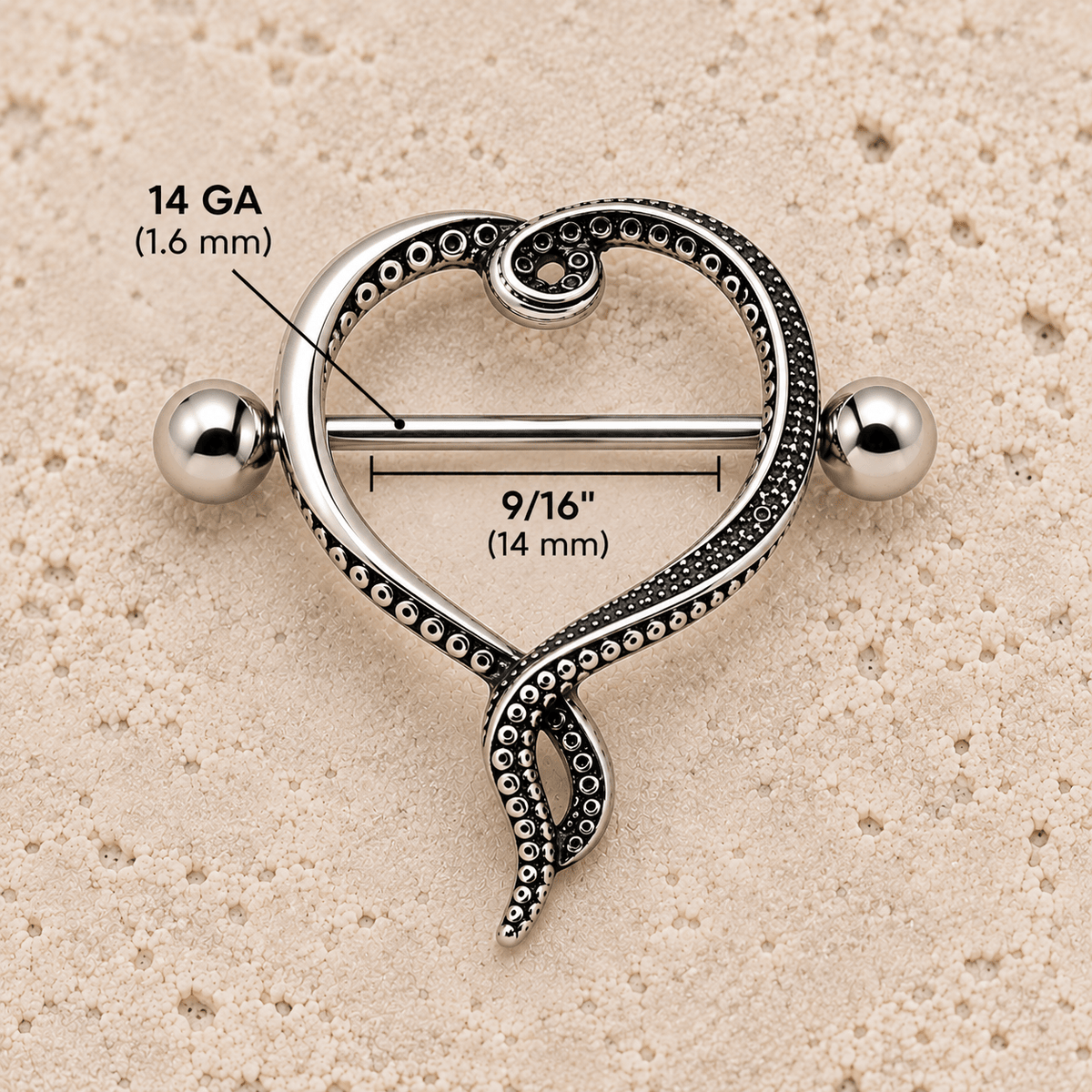 Stainless Steel Tentacle Heart Nipple Shield - Skin Metals