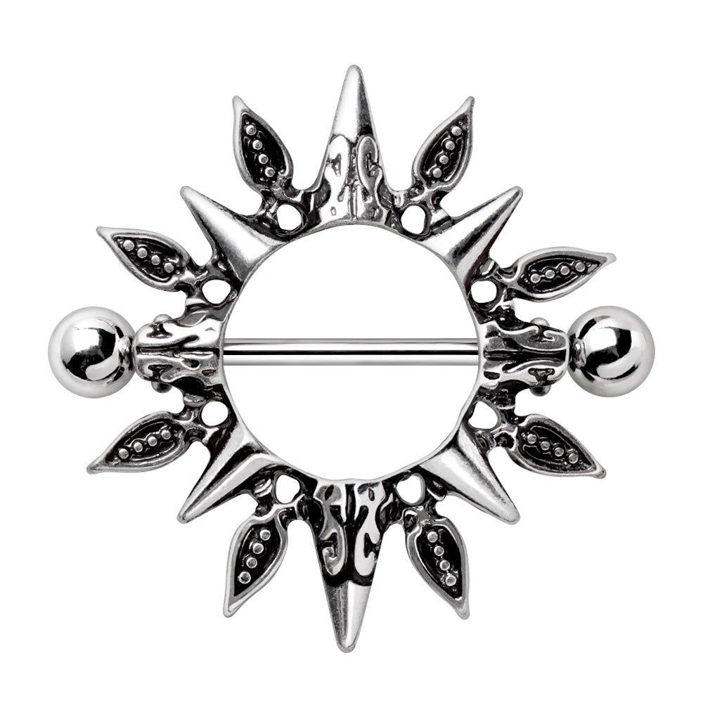 Stainless Steel Tribal Design Sunburst Nipple Shield - Skin Metals