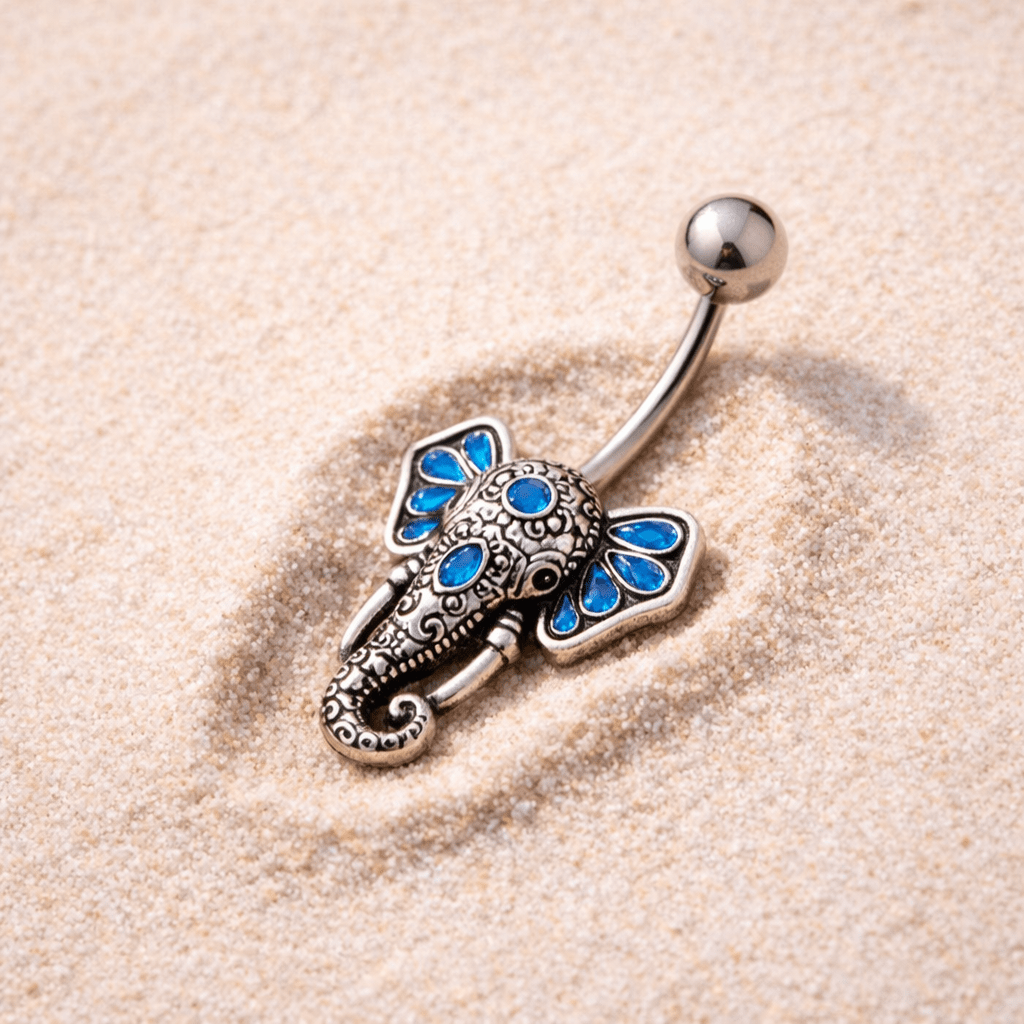 Stainless Steel Tribal Elephant Head Navel Ring