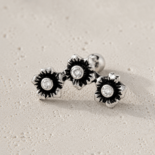 Stainless Steel Triple Flower Cartilage Earring
