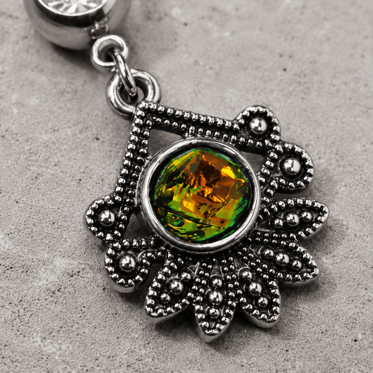 Stainless Steel Tropical Flower Dangle Navel Ring - Skin Metals