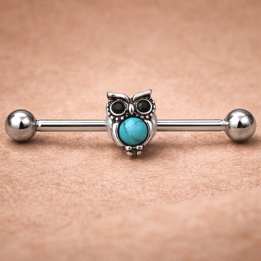 Stainless Steel Turquoise Owl Industrial Barbell